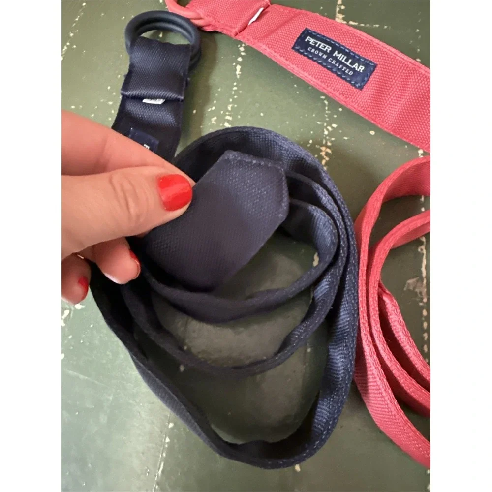Peter Millar Crown Crafted Navy / Pink Performance O-Ring Belt - Med Set Of 2